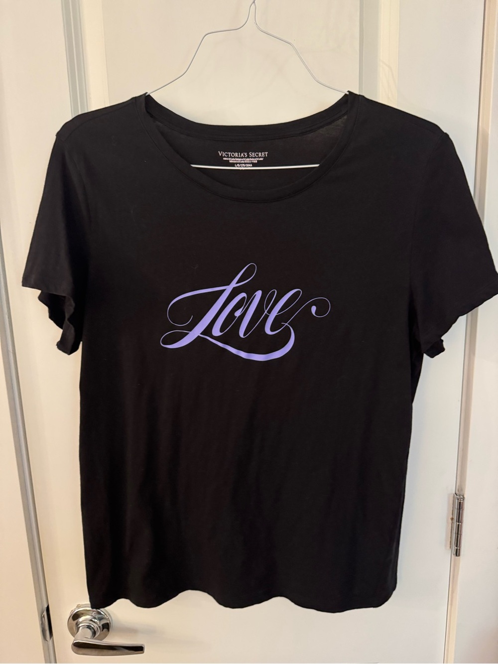 Victoria's Secret Black and Purple 'Love' Graphic Tee, size large
